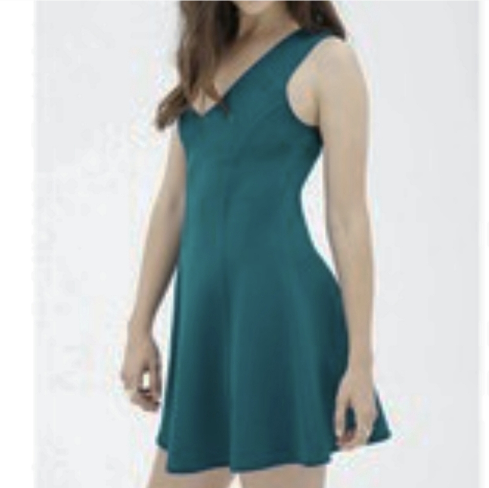 Textured Forever21 Teal Sleeveless V Neck Dress